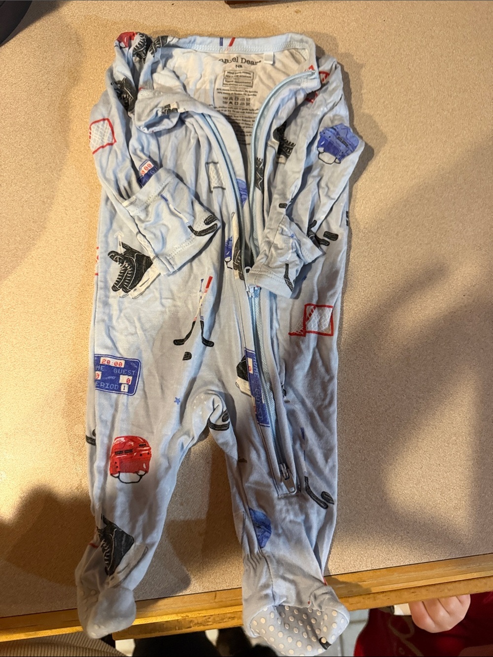 Angel Dear Light Blue Hockey Print Footie with Zipper